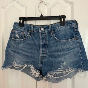 Levi's Blue Denim Shorts 501 Distressed